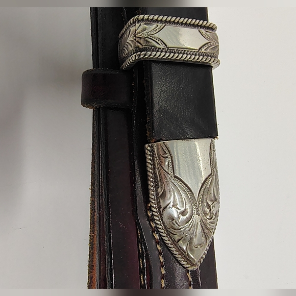 LEATHER MEN'S BELT WESTERN HANDMADE,  FILIGREE SILVER BUCKLE, ⭐ CONCHOS Sz 42-46 - Picture 14 of 15